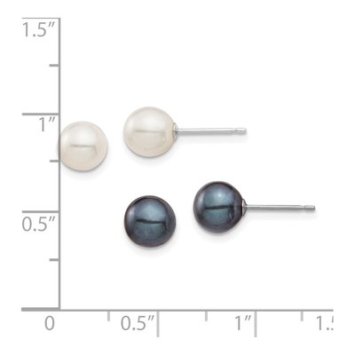 14K White Gold Black & White Pearl Stud Earring Set – view 4