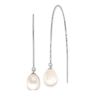 14K White Gold Freshwater Cultured Pearl Threader Earrings