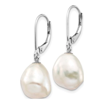 14K White Gold Freshwater Cultured Pearl Leverback Earrings – view 2