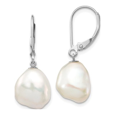 14K White Gold Freshwater Cultured Pearl Leverback Earrings