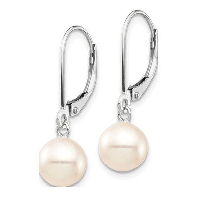 14K White Gold Freshwater Cultured Pearl Leverback Earrings – view 2