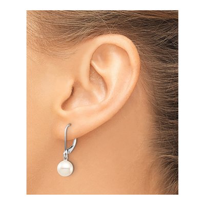 14K White Gold Freshwater Cultured Pearl Leverback Earrings – view 3