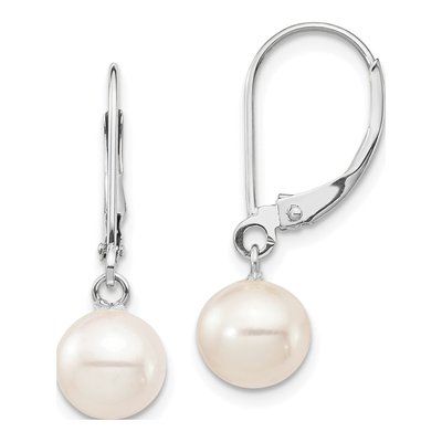 14K White Gold Freshwater Cultured Pearl Leverback Earrings