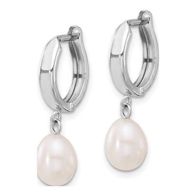 14K White Gold Freshwater Cultured Pearl Teardrop Dangle Earrings – view 2