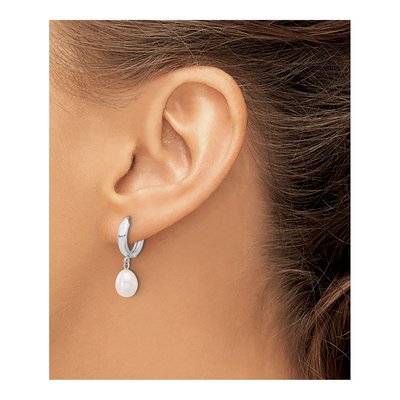 14K White Gold Freshwater Cultured Pearl Teardrop Dangle Earrings – view 3