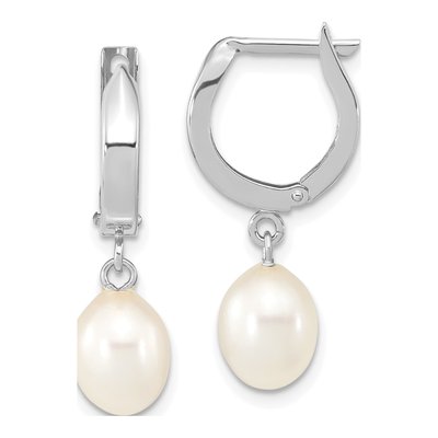 14K White Gold Freshwater Cultured Pearl Teardrop Dangle Earrings