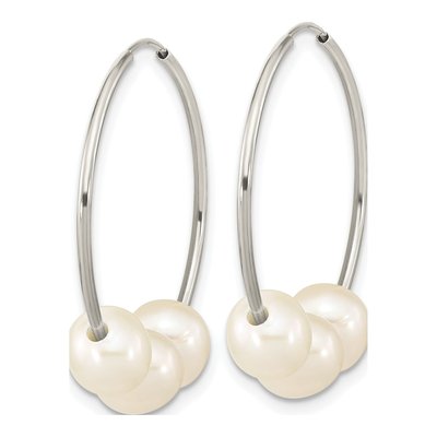 14K White Gold 25mm Freshwater Cultured Pearl Hoop Earrings – view 2