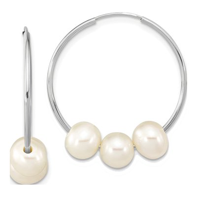 14K White Gold 25mm Freshwater Cultured Pearl Hoop Earrings