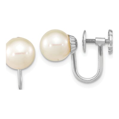 14K White Gold Freshwater Cultured Pearl Non-Pierced Dangle Earrings