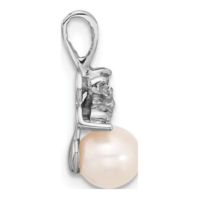 14K White Gold Freshwater Cultured Pearl & Diamond Round 03Ct Dia Pendant – view 2