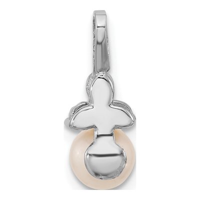 14K White Gold Freshwater Cultured Pearl & Diamond Round 03Ct Dia Pendant – view 3