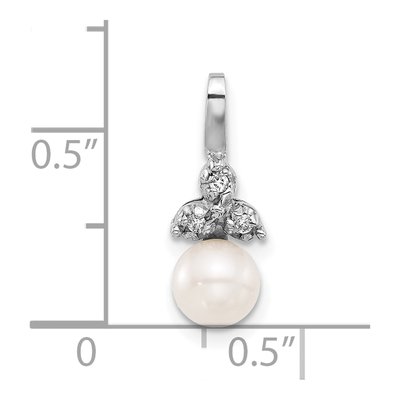 14K White Gold Freshwater Cultured Pearl & Diamond Round 03Ct Dia Pendant – view 4