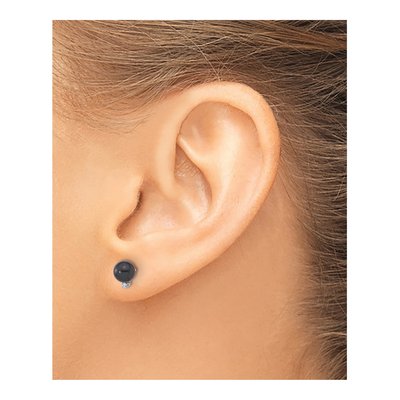 14K White Gold Round Black Akoya Cultured Pearl & Diamond Stud Earrings – view 3