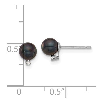 14K White Gold Round Black Akoya Cultured Pearl & Diamond Stud Earrings – view 4