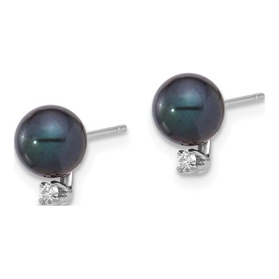 14K White Gold 1/20 ct tw Round Black Akoya Cultured Pearl & Diamond Stud Earrings – view 2