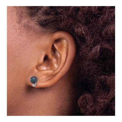 14K White Gold 1/20 ct tw Round Black Akoya Cultured Pearl & Diamond Stud Earrings – view 3