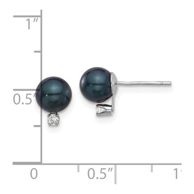 14K White Gold 1/20 ct tw Round Black Akoya Cultured Pearl & Diamond Stud Earrings – view 4