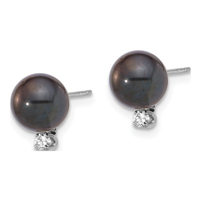 14K White Gold 1/10 ct tw Round Black Akoya Cultured Pearl & Diamond Stud Earrings – view 2