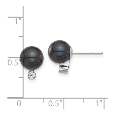 14K White Gold 1/10 ct tw Round Black Akoya Cultured Pearl & Diamond Stud Earrings – view 4