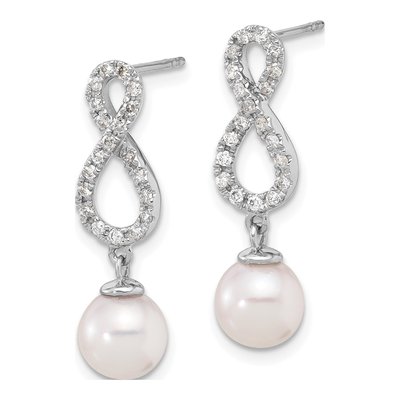 14K White Gold 0.40 ct tw Akoya Cultured Pearl & Diamond Infinity Dangle Earrings – view 2