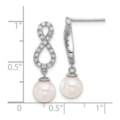 14K White Gold 0.40 ct tw Akoya Cultured Pearl & Diamond Infinity Dangle Earrings – view 4