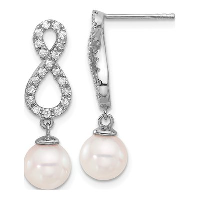 14K White Gold 0.40 ct tw Akoya Cultured Pearl & Diamond Infinity Dangle Earrings