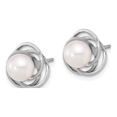 14K White Gold Round Akoya Cultured Pearl Love Knot Stud Earrings – view 2