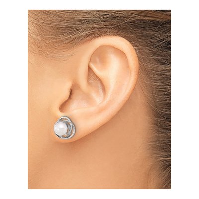 14K White Gold Round Akoya Cultured Pearl Love Knot Stud Earrings – view 3