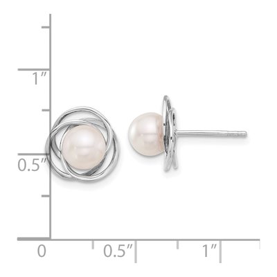 14K White Gold Round Akoya Cultured Pearl Love Knot Stud Earrings – view 4