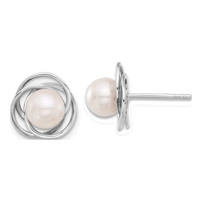 14K White Gold Round Akoya Cultured Pearl Love Knot Stud Earrings