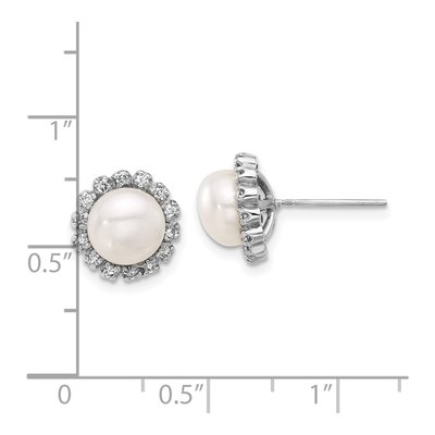 14K White Gold 0.28 ct tw Button Freshwater Cultured Pearl & Diamond Halo Stud Earrings – view 4