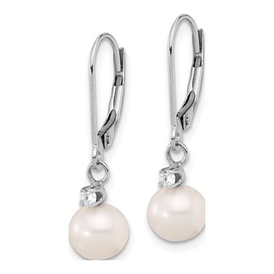 14K White Gold 1/10 ct tw Freshwater Cultured Pearl & Diamond Leverback Earrings – view 2