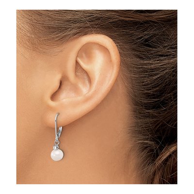 14K White Gold 1/10 ct tw Freshwater Cultured Pearl & Diamond Leverback Earrings – view 3