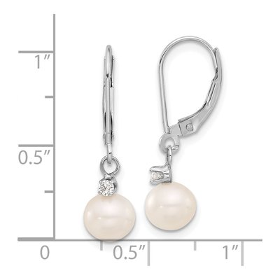 14K White Gold 1/10 ct tw Freshwater Cultured Pearl & Diamond Leverback Earrings – view 4