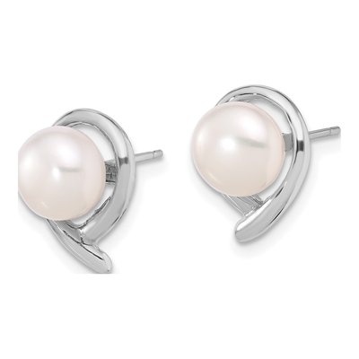 14K White Gold Freshwater Cultured Pearl Button Stud Earrings – view 2