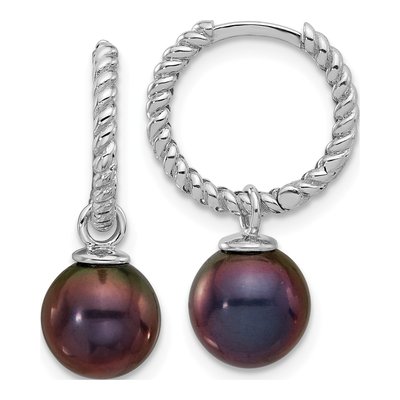 14K White Gold Black & White Pearl Dangle Earrings – view 2