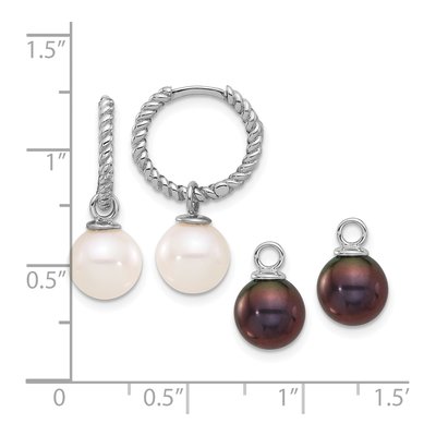 14K White Gold Black & White Pearl Dangle Earrings – view 8