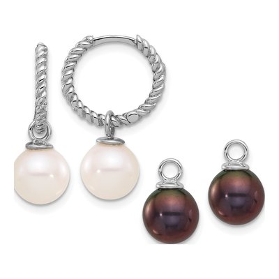 14K White Gold Black & White Pearl Dangle Earrings