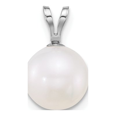 14K White Gold Freshwater Cultured Pearl Round Pendant