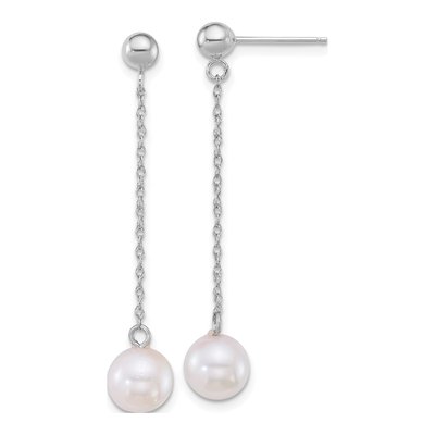 14K White Gold Akoya Cultured Pearl Dangle Earrings