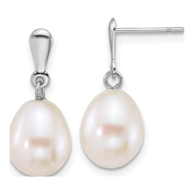 14K White Gold Freshwater Cultured Pearl Dangle Earrings