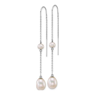 14K White Gold Freshwater Cultured Pearl Threader Earrings – view 2