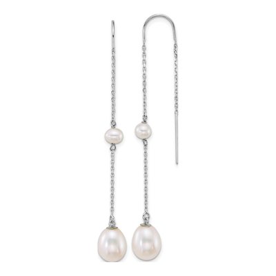 14K White Gold Freshwater Cultured Pearl Threader Earrings