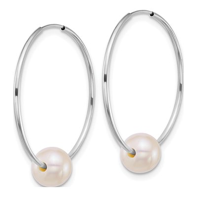 14K White Gold 26mm Freshwater Cultured Pearl Endless Hoop Earrings – view 2