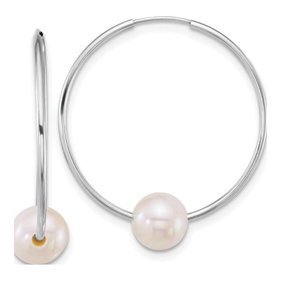 14K White Gold 26mm Freshwater Cultured Pearl Endless Hoop Earrings