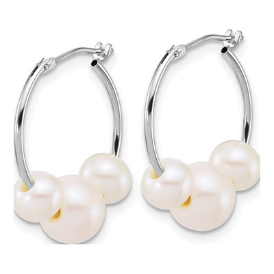 14K White Gold 19mm Freshwater Cultured Pearl Hoop Earrings – view 2