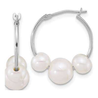 14K White Gold 19mm Freshwater Cultured Pearl Hoop Earrings