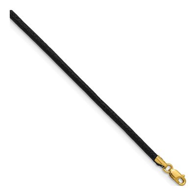 14K Yellow Gold Black Leather Cord Necklace