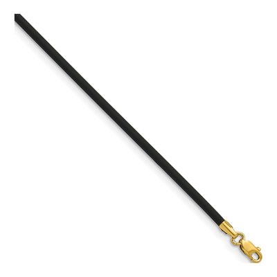 14K Yellow Gold Black Rubber Cord Necklace
