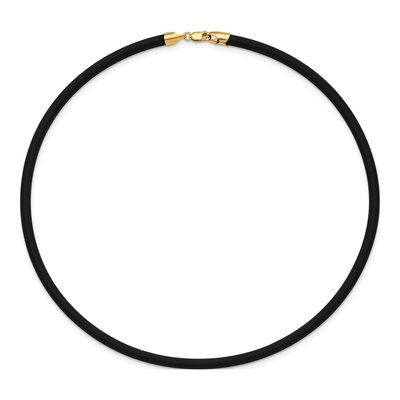 14K Yellow Gold Black Rubber Cord Necklace – view 5